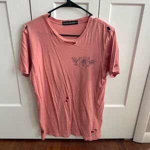 Lulu's Pink Distressed Rose Graphic Tee